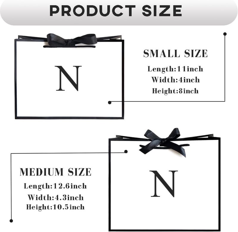 QLSKO Initial Gift Bag with Bow Ribbon Personalized Horizontal Paper Bag Monogrammed Birthday Gifts for Women Men (N-Medium) - Image 2